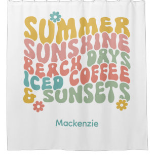 Retro Groovy Summer Pink Monogram Name  Shower Curtain