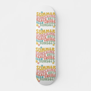 Retro Groovy Summer Pink Monogram Name  Skateboard