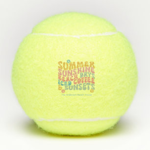Retro Groovy Summer Pink Monogram Name  Tennis Balls