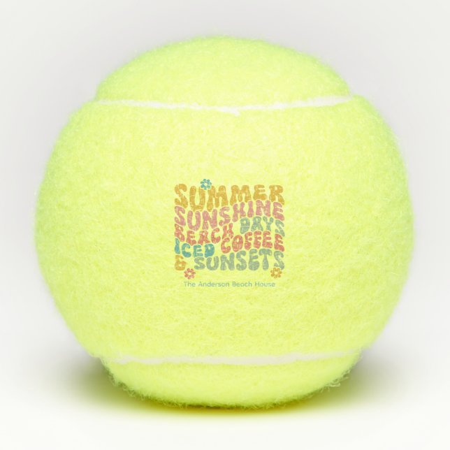Retro Groovy Summer Pink Monogram Name  Tennis Balls (Front)
