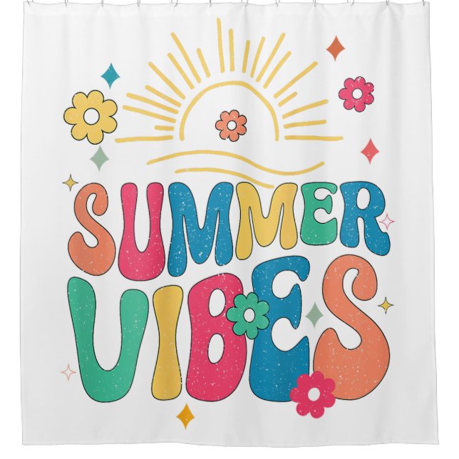 Retro Groovy Summer Vibes Sunflower Hello Summer V Shower Curtain (Front)