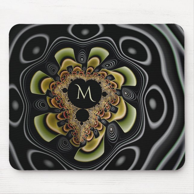 Retro Groovy Sunflower Fractal Abstract Monogram Mouse Mat (Front)