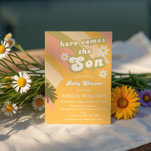 Retro Groovy Sunshine Baby Shower Boy Invitation