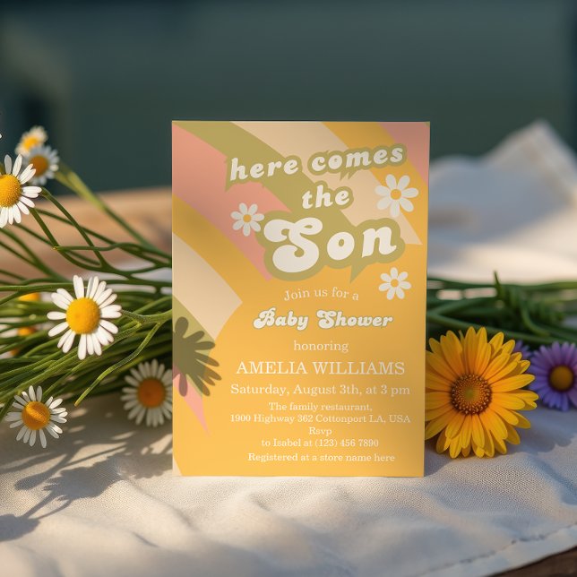 Retro Groovy Sunshine Baby Shower Boy Invitation (Creator Uploaded)
