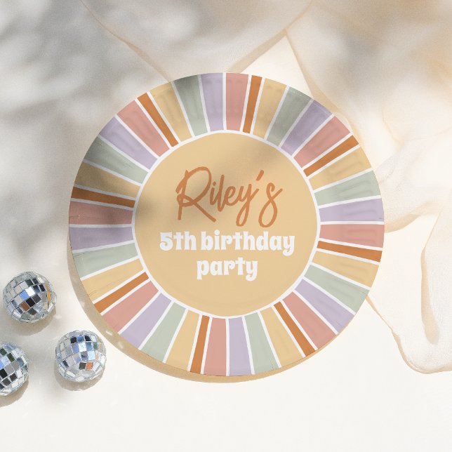 Retro Groovy Sunshine Girl Birthday Party Paper Plate (Creator Uploaded)