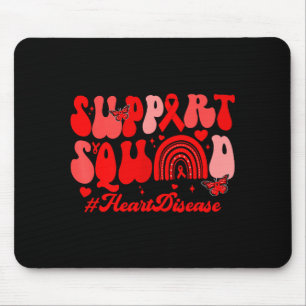 Retro Groovy Support Squad Heart Disease Red Ribbo Mouse Mat