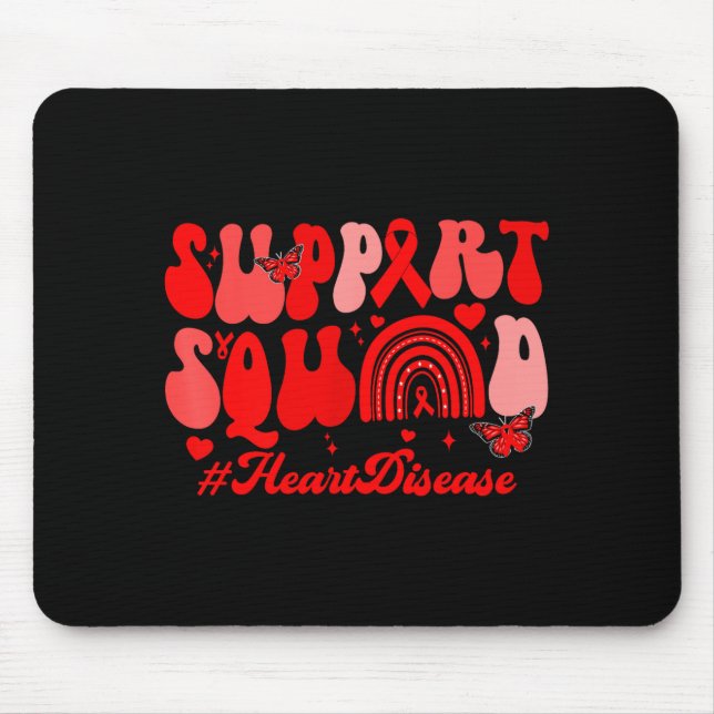 Retro Groovy Support Squad Heart Disease Red Ribbo Mouse Mat (Front)