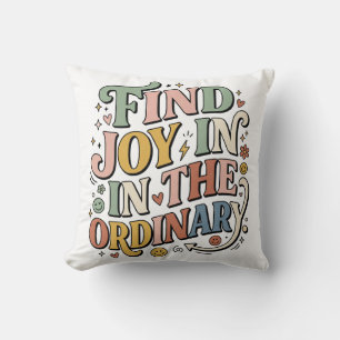 Retro Groovy SVG "Find Joy In The Ordinary" Wavy Cushion