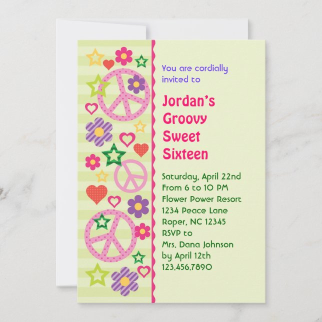 Retro Groovy Sweet Sixteen Invitation (Front)