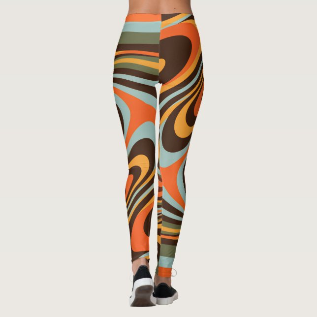Retro Groovy Swirl Pattern 70s Psychedelic Vortex Leggings (Back)