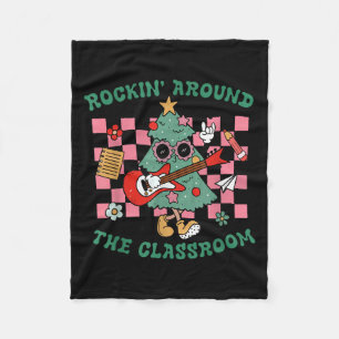 Retro Groovy Teacher Christmas Rockin' Around The  Fleece Blanket