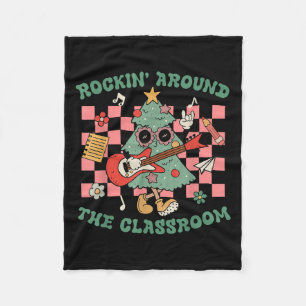 Retro Groovy Teacher Christmas Rockin' Around The  Fleece Blanket
