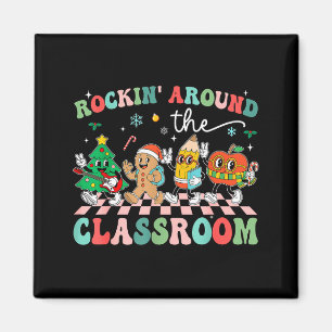Retro Groovy Teacher Christmas Rockin' Around The Magnet