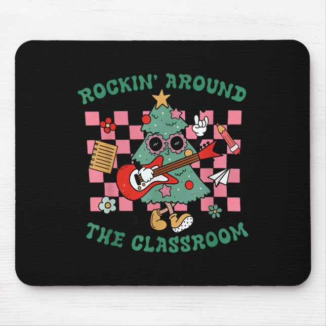 Retro Groovy Teacher Christmas Rockin' Around The  Mouse Mat (Front)
