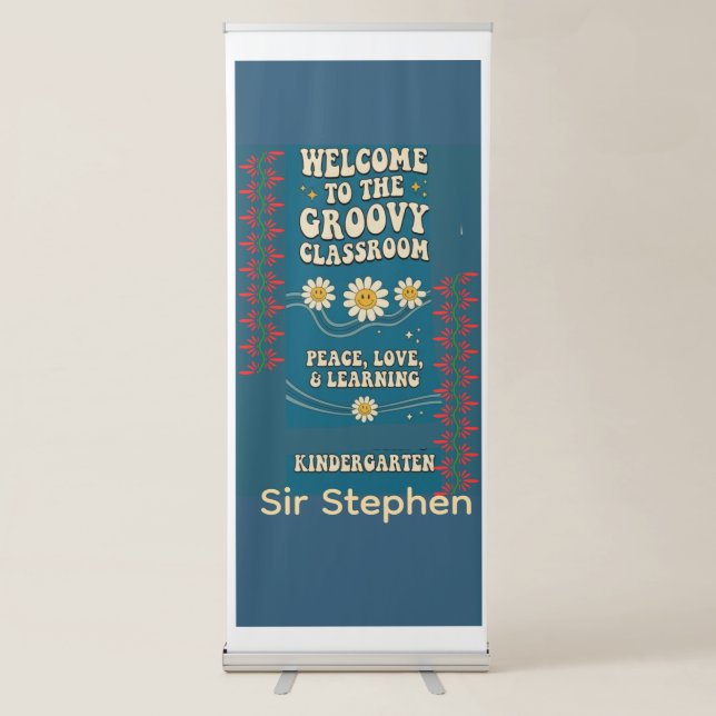 Retro Groovy Teacher Classroom Welcome Banner Post (Front)