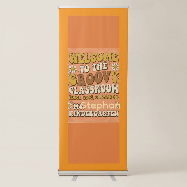 Retro Groovy Teacher Classroom Welcome Banner Post (Front)