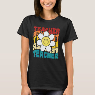 Retro Groovy Teacher Happy Daisy Inspirational Col T-Shirt