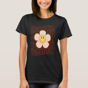 Retro Groovy Teacher Happy Face Cute Daisy Flower  T-Shirt