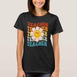 Retro Groovy Teacher Happy Face Cute Daisy Flower  T-Shirt