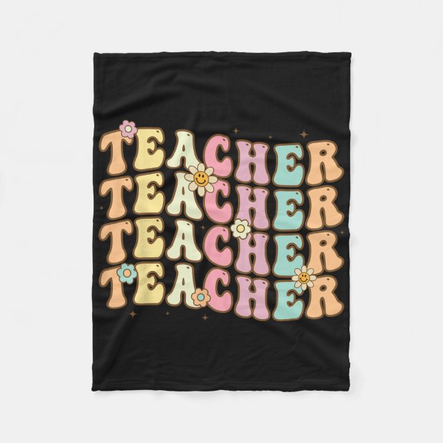 Retro Groovy Teacher Inspirational Colourful Ck To Fleece Blanket (Front)