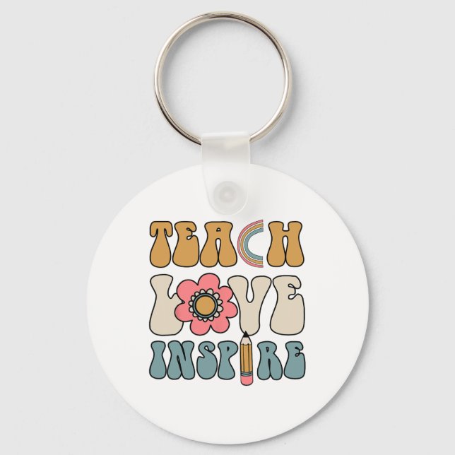Retro Groovy Teacher Inspirational Happy Ck To Sch Key Ring (Front)