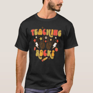 Retro Groovy Teaching Rocks Skeleton Hands Back To T-Shirt