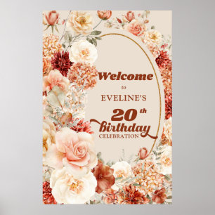 Retro Groovy terracotta boho 20th birthday Welcome Poster