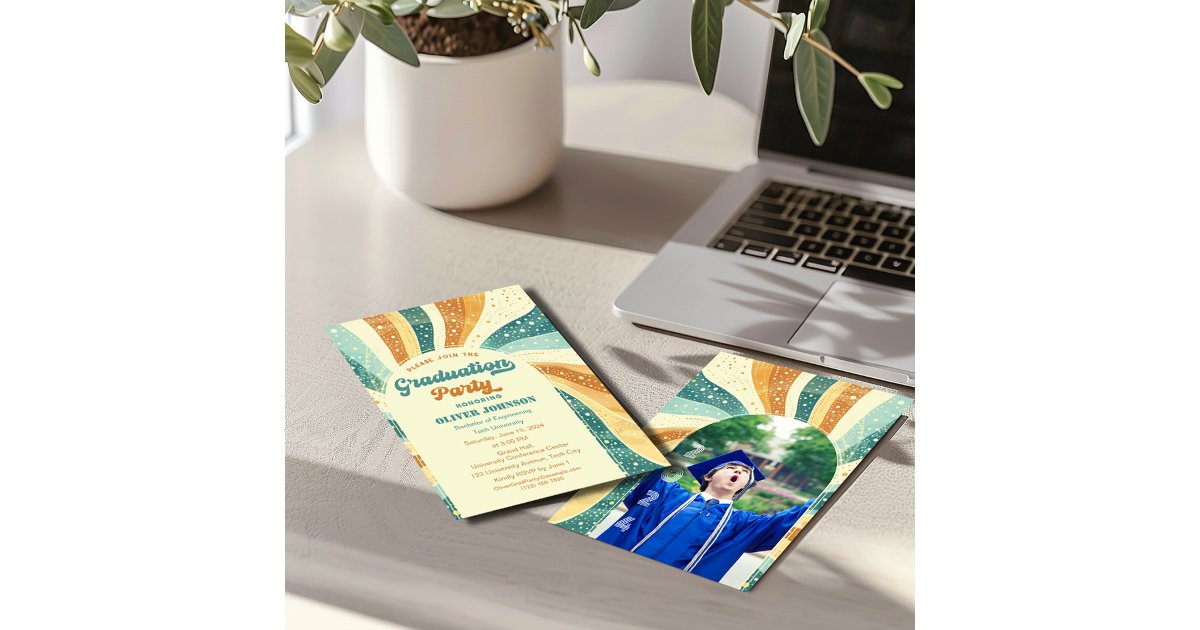 Retro Groovy Terracotta Graduation Invitation | Zazzle