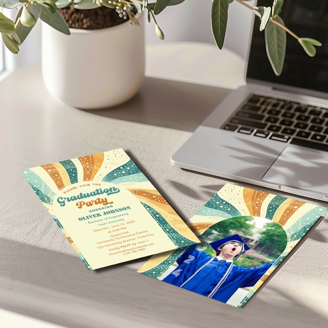 Retro Groovy Terracotta Graduation Invitation (Creator Uploaded)