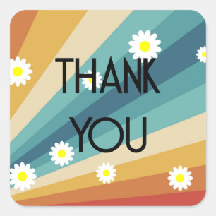 Retro Groovy - Thank You  Square Sticker