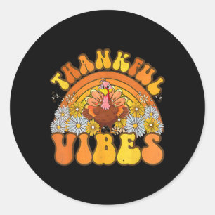 Retro Groovy Thankful Vibes Turkey Fall Autumn Tha Classic Round Sticker