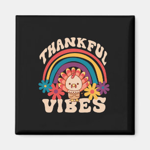 Retro Groovy Thankful Vibes Turkey Fall Funny Than Magnet