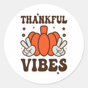 Retro Groovy Thankful Vibes Turkey Fall Thanksgivi Classic Round Sticker