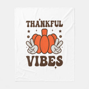 Retro Groovy Thankful Vibes Turkey Fall Thanksgivi Fleece Blanket