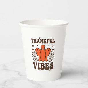 Retro Groovy Thankful Vibes Turkey Fall Thanksgivi Paper Cups