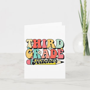 Retro Groovy Third Grade Teacher First Day 3rd Gra Card