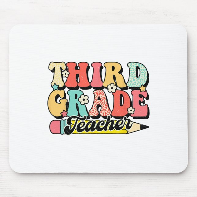 Retro Groovy Third Grade Teacher First Day 3rd Gra Mouse Mat (Front)