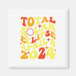 Retro Groovy Total Solar Eclipse April 08 2024  Magnet