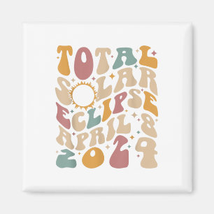 Retro Groovy Total Solar Eclipse April 08 2024  Magnet