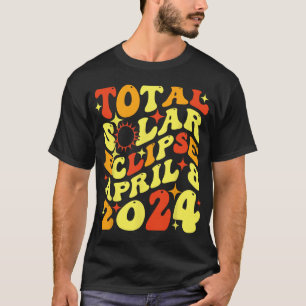 Retro Groovy Total Solar Eclipse April 08 2024  T-Shirt