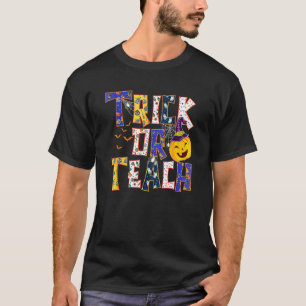 Retro Groovy Trick Or Teach Halloween Teacher T-Shirt