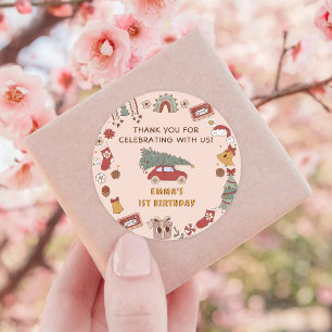 Retro Groovy Truck Christmas Birthday Party Classic Round Sticker