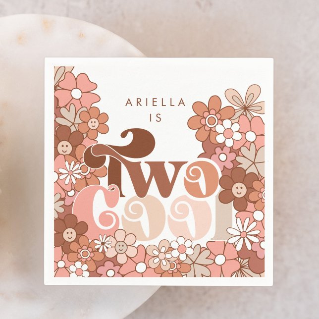 Retro Groovy Two Cool Girls 2nd Birthday Napkin (Creator Uploaded)