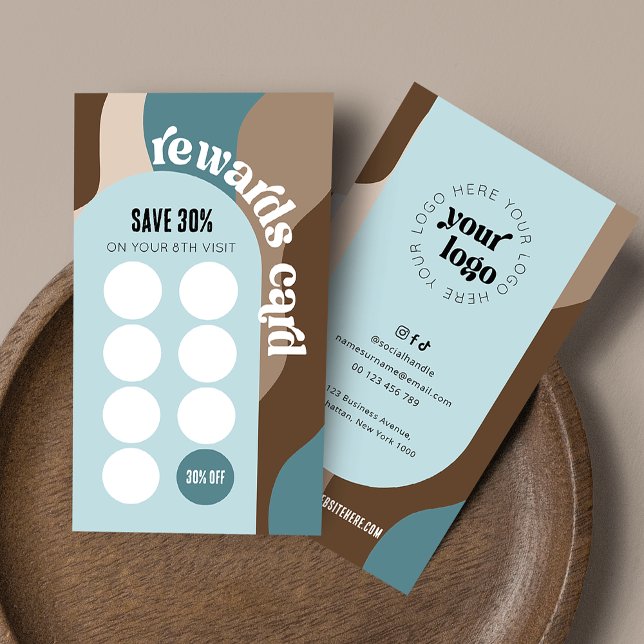 Retro Groovy Unique Beauty Salon Nail Spa Loyalty Card (Trendy retro business loyalty cards with your logo and custom rewards discount)