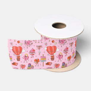 Retro Groovy Valentine Cartoons Satin Ribbon
