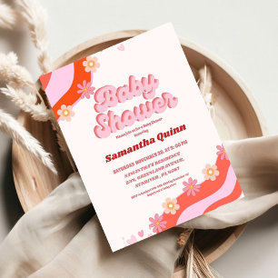 Retro Groovy Valentine Sweetheart Baby Shower  Inv Invitation