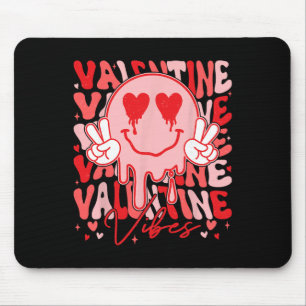 Retro Groovy Valentine Vibes Heart Face Men Women Mouse Mat