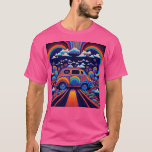 Retro Groovy Van And Rainbows T-Shirt