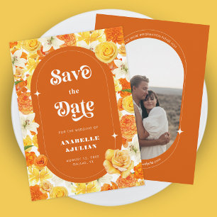 Retro Groovy Vibrant Colourful Floral Bloom Weddin Invitation