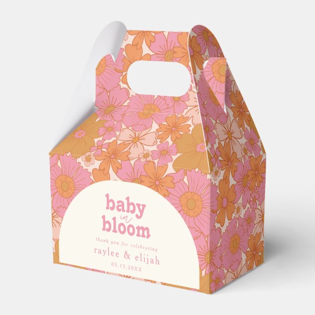 Retro Groovy Vibrant Pink Baby in Bloom Boho Favour Box (Front Side)